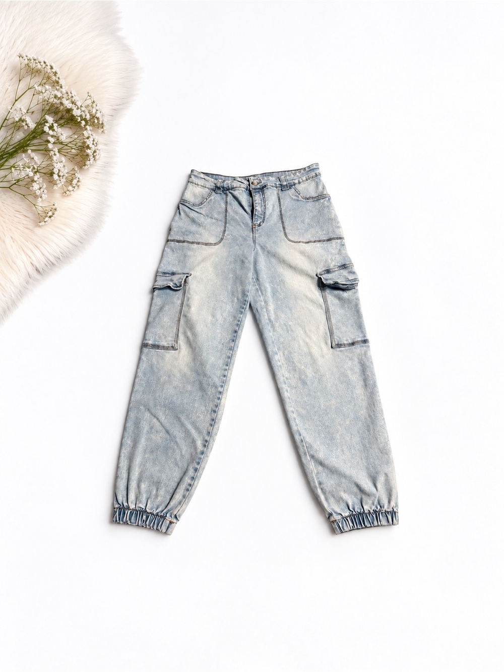 Celebrity Pink Washed Light Blue Cargo Boyfriend Jeans